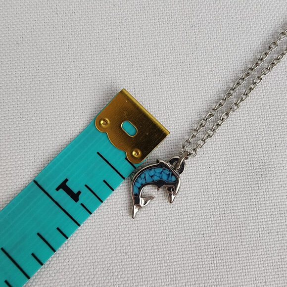 Vintage Silver Tone Blue Dolphin Pendant Chain Necklace - Picture 8 of 8